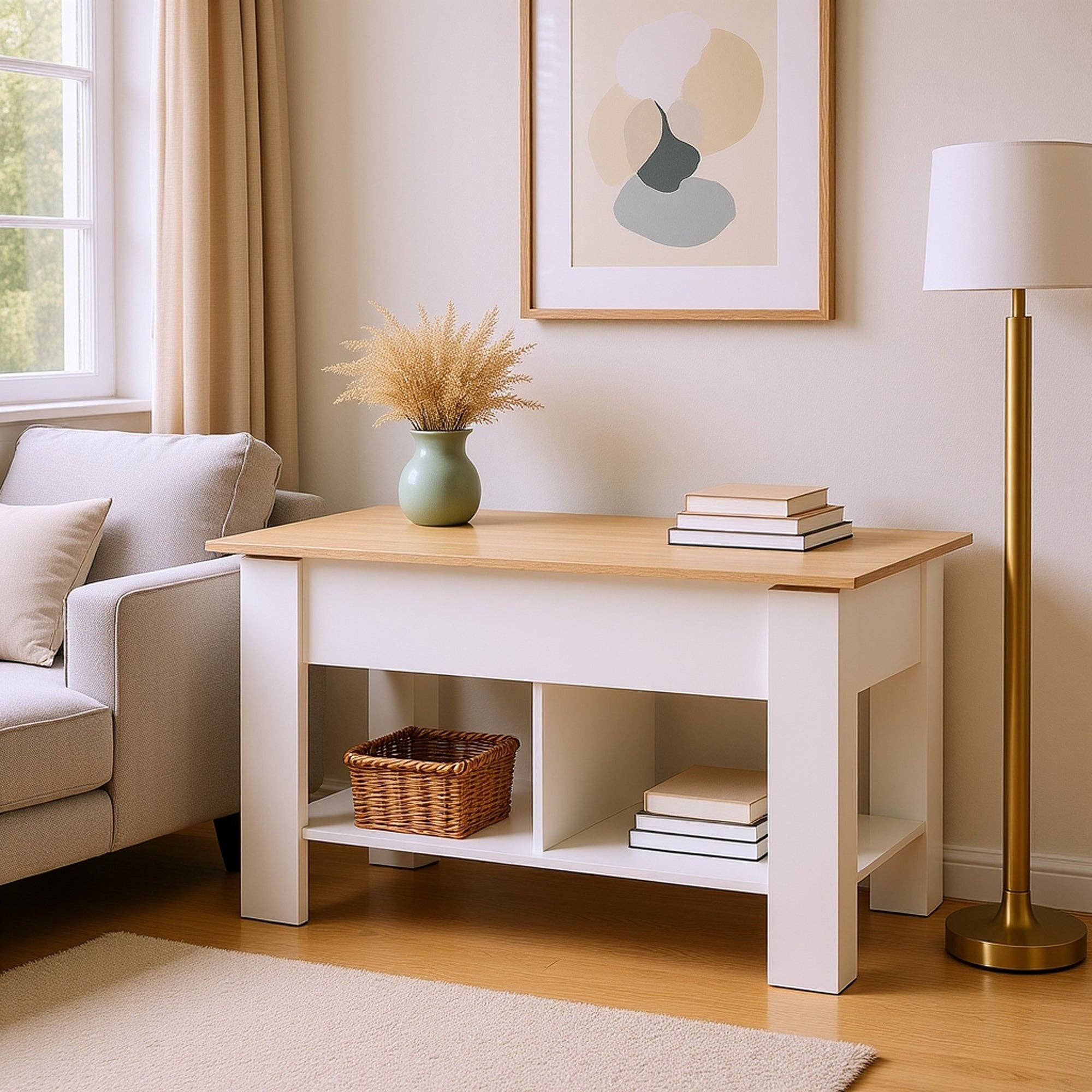 Urban Meuble - Wholesale Side Table - Lift-top coffee table with wood effect and white 96*50 ELOT WHITE OAK 967