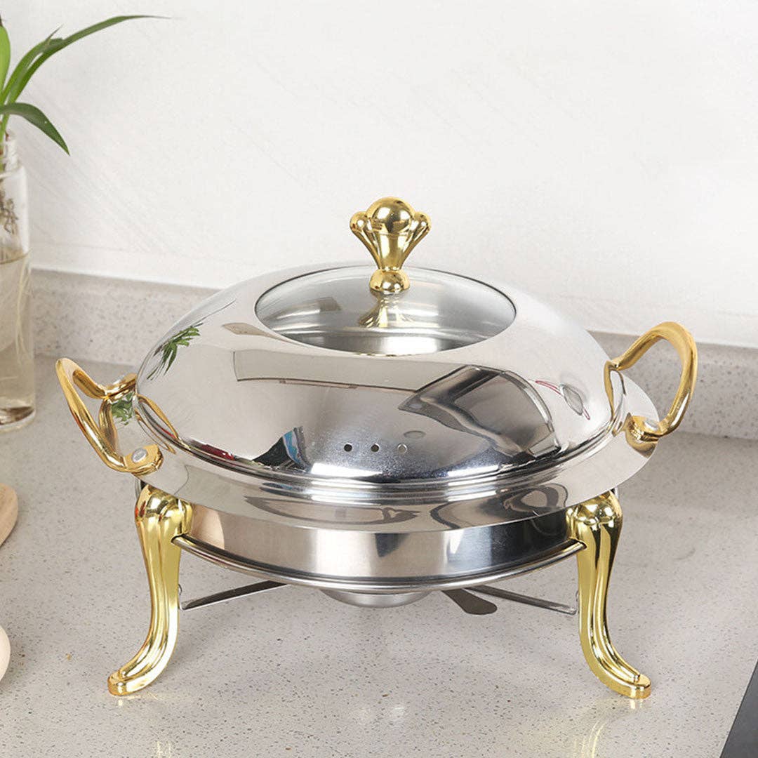 SOGA International Pty Ltd - Wholesale Food storage container - SOGA 2X Stainless Steel Gold Accents Round Buffet Chafing Dish Cater Food Warmer Chafer with Glass Top Lid1