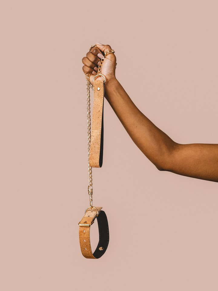 Camellia Choker | Cork Leather Choker Chain with Leash for wholesale by The Natural Love Company