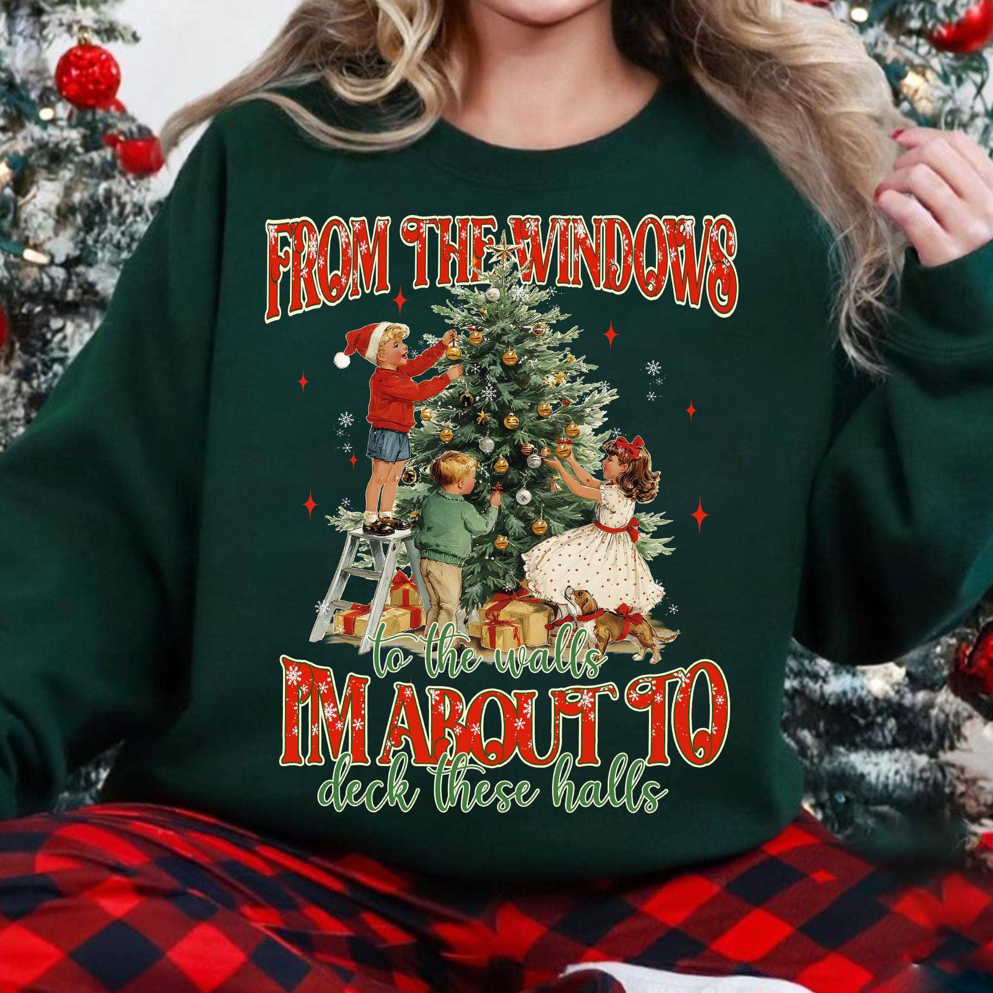 DLT Ecommerce - Wholesale T-Shirt (Graphic) - Women's - Funny I'm About To Deck These Halls Tee, Retro Xmas Sweater2