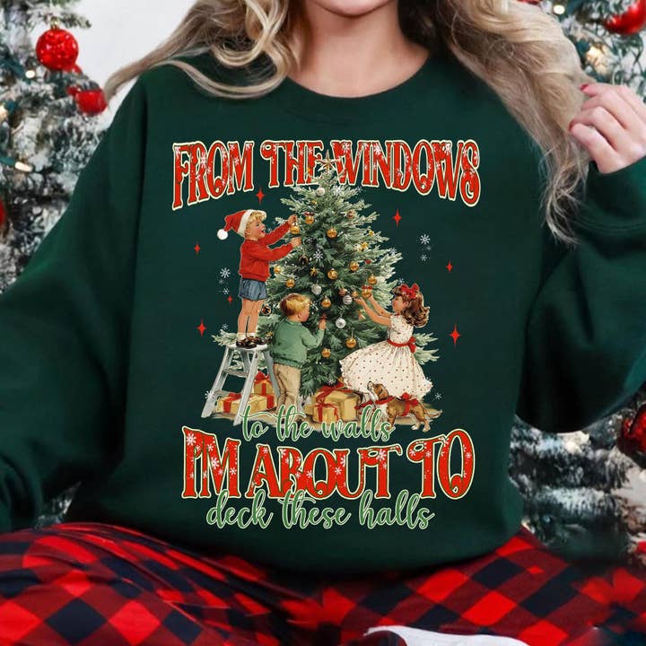 DLT Ecommerce - Wholesale T-Shirt (Graphic) - Women's - Funny I'm About To Deck These Halls Tee, Retro Xmas Sweater2