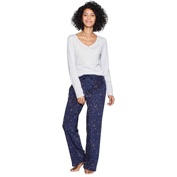 Kasa Style - Wholesale Sleepwear Set - Women's - Stars Above Women's Henley Super Soft Sleep Pajama 2 Piece Set