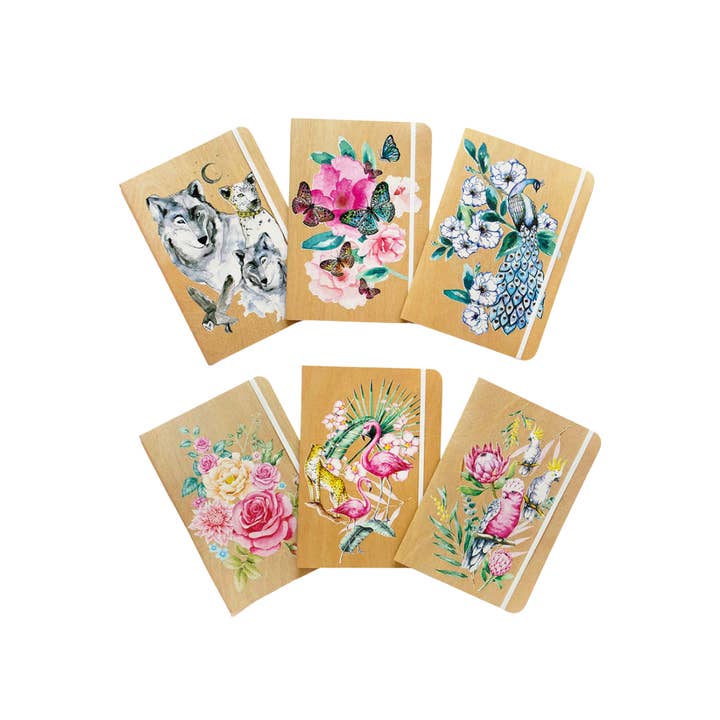 Greenigo - Wholesale Notebook - B6 Wood Cover Notebook (Lined) - Peacock Garden4