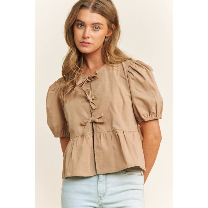 Sweet Generis – Großhandel Bluse – Damen – Babydoll-Bluse aus Baumwollgewebe mit offenem Vorderteil und Schleifendetails20