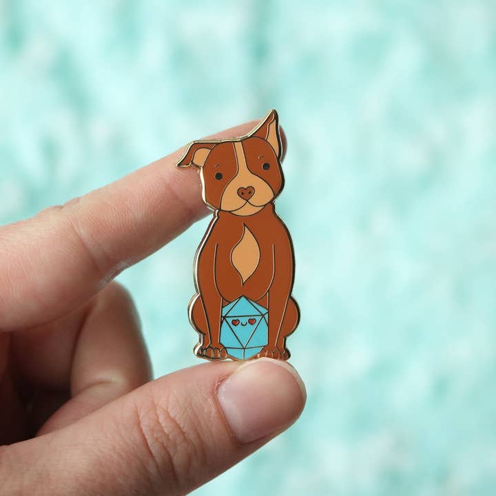 Pit Bull D20 Dice Buddy Enamel Pin for wholesale by Dbl Feature