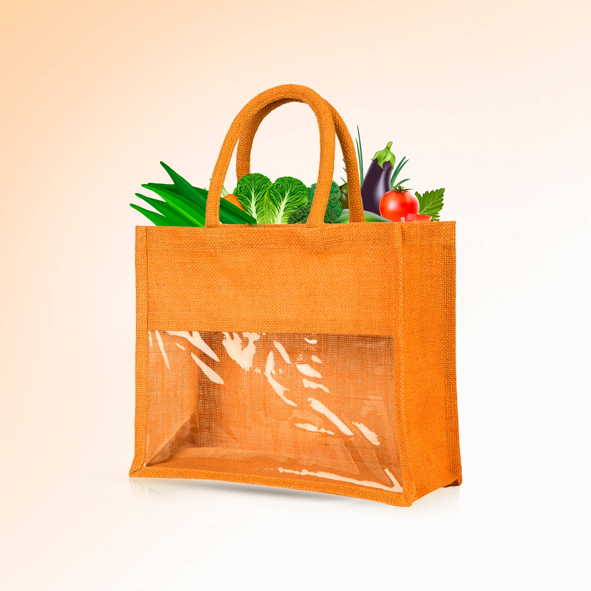 ecojutebags – wholesale Bärkasse - Unisex – Återanvändbara juteväskor – Set om 4 med PVC-fönsterpanel25