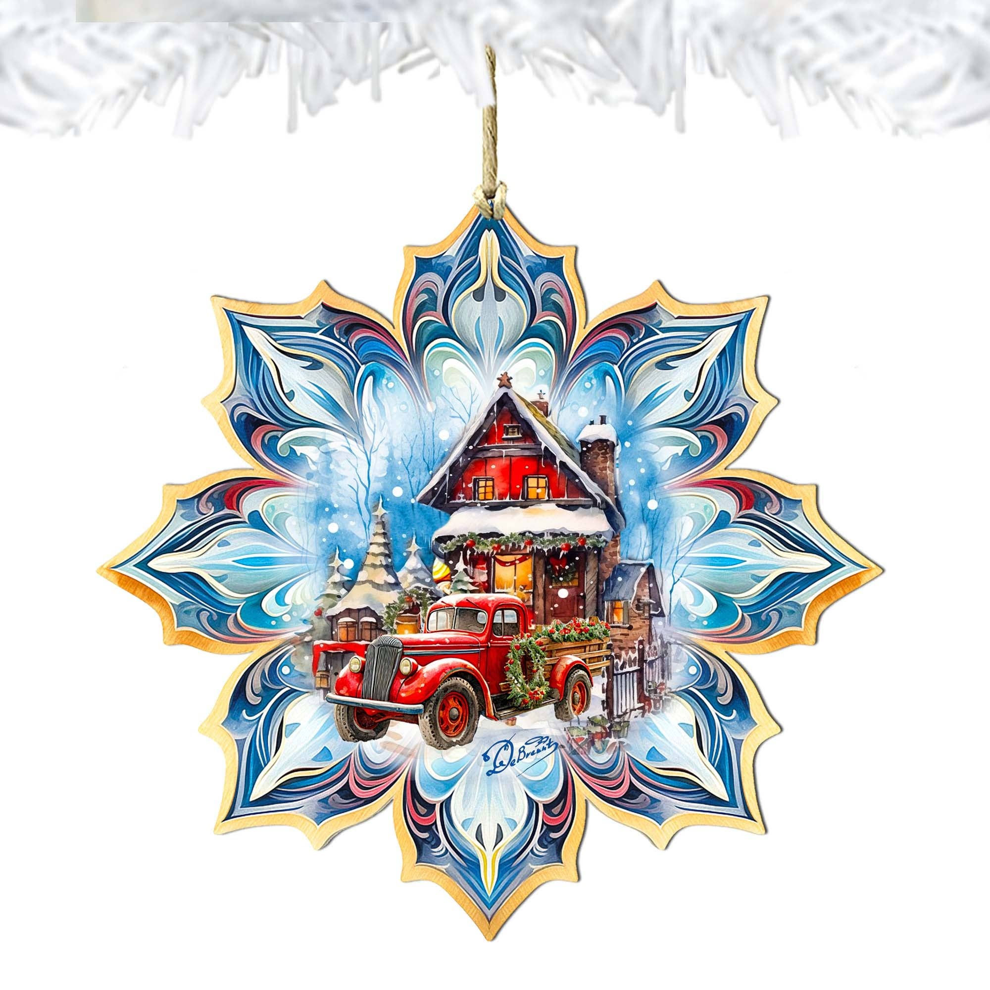 Designocracy - Wholesale Ornament Set - Christmas Cottage Ornaments - Wood - UV-Coated Set6