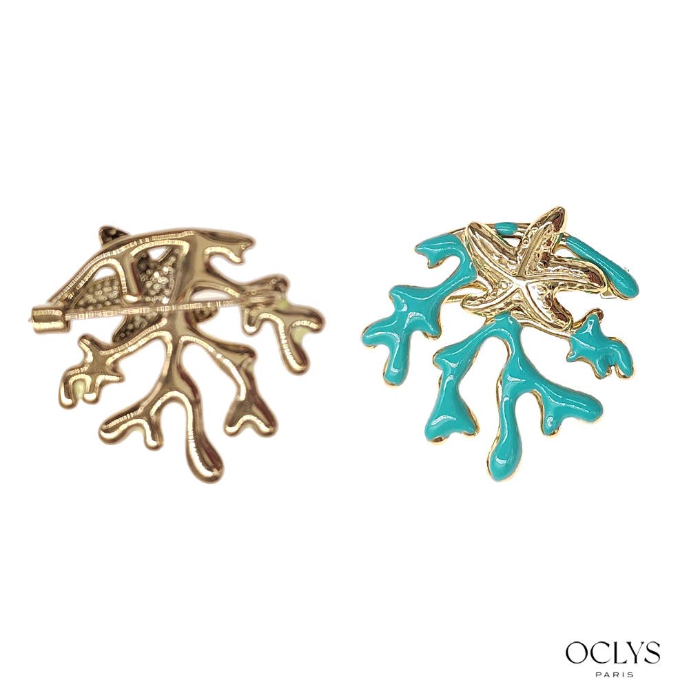 Oclys - Vente Broches - Broche corail acier inoxydable doré Dimo0