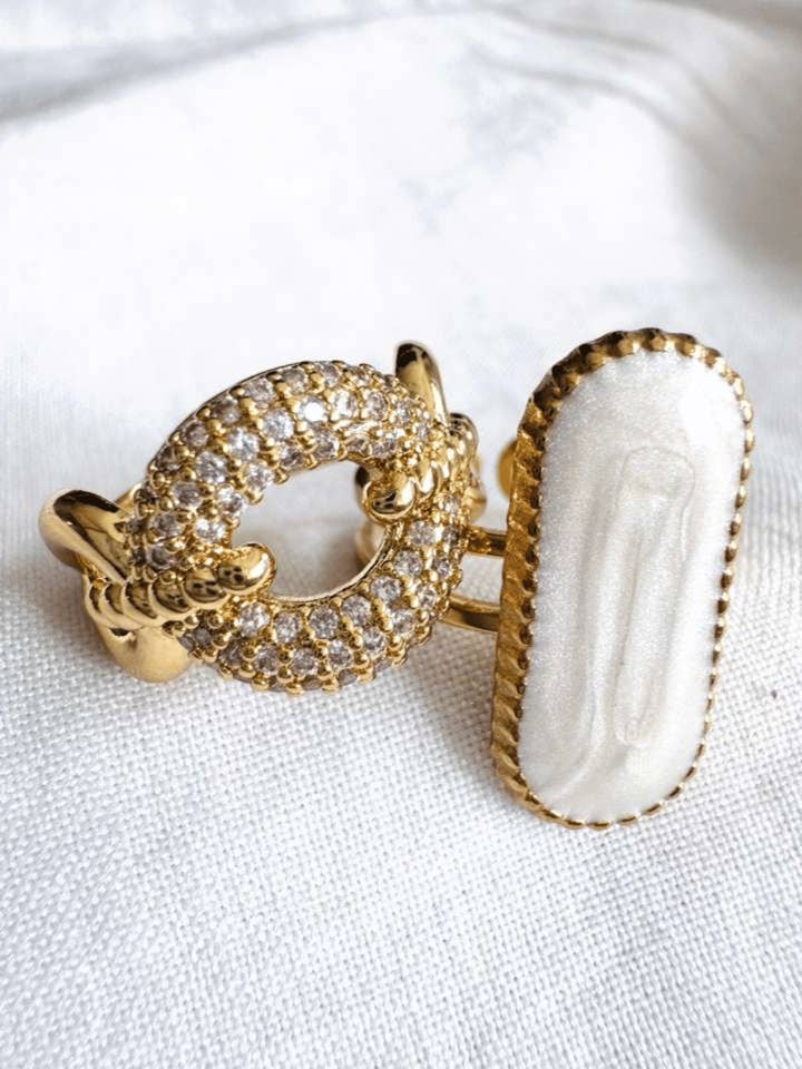 Zirconia Enamel Gold Adjustable Rings-W for wholesale by Swaary