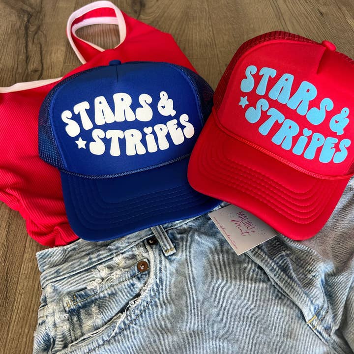 Stars and Stripes 4th of July Trucker Hat for wholesale by Malibu and Mint