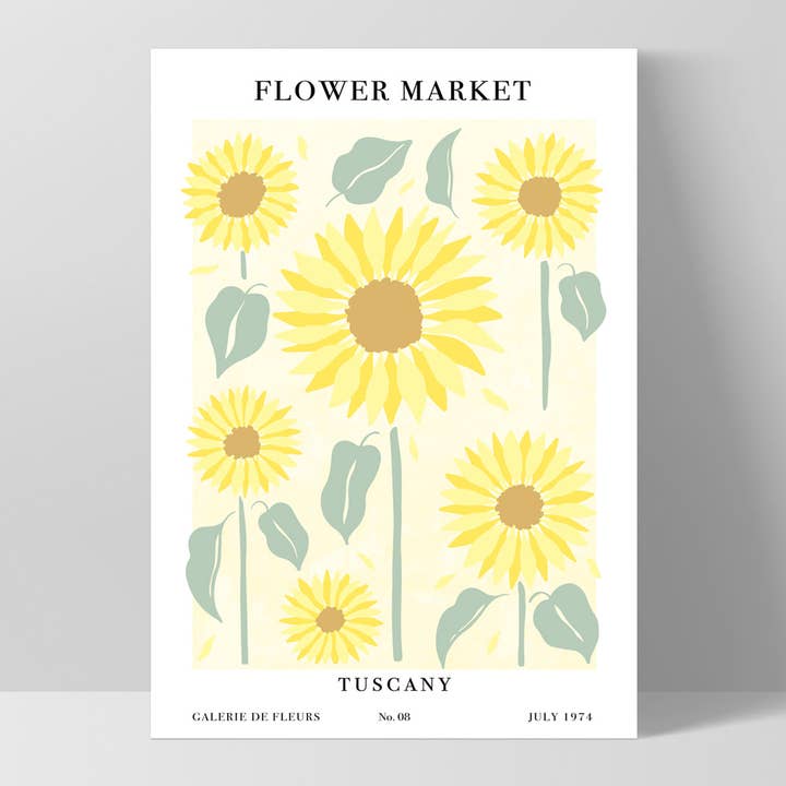 PRINT AND PROPER - Vente Affiche d'art - Impression murale sur le marché aux fleurs en Toscane. Poster Pastel Sunflower