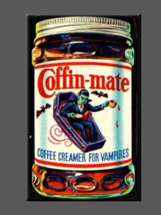 WACKY PACKAGES, Coffin Mate, Magnet, Button, Coffee Mate für den Großhandel von Ba Ba Buttons