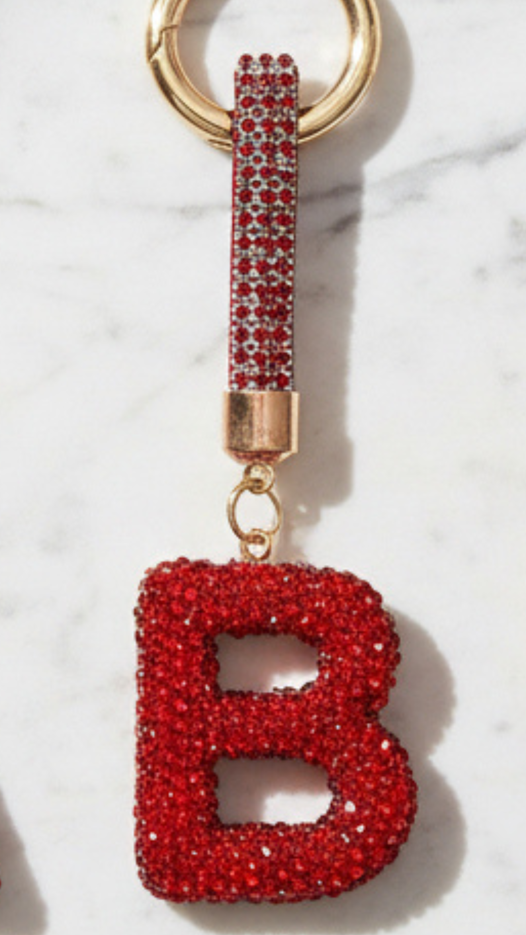 Initial Letter Red Crystal Glam Key Ring & Bag Charm for wholesale on Faire0