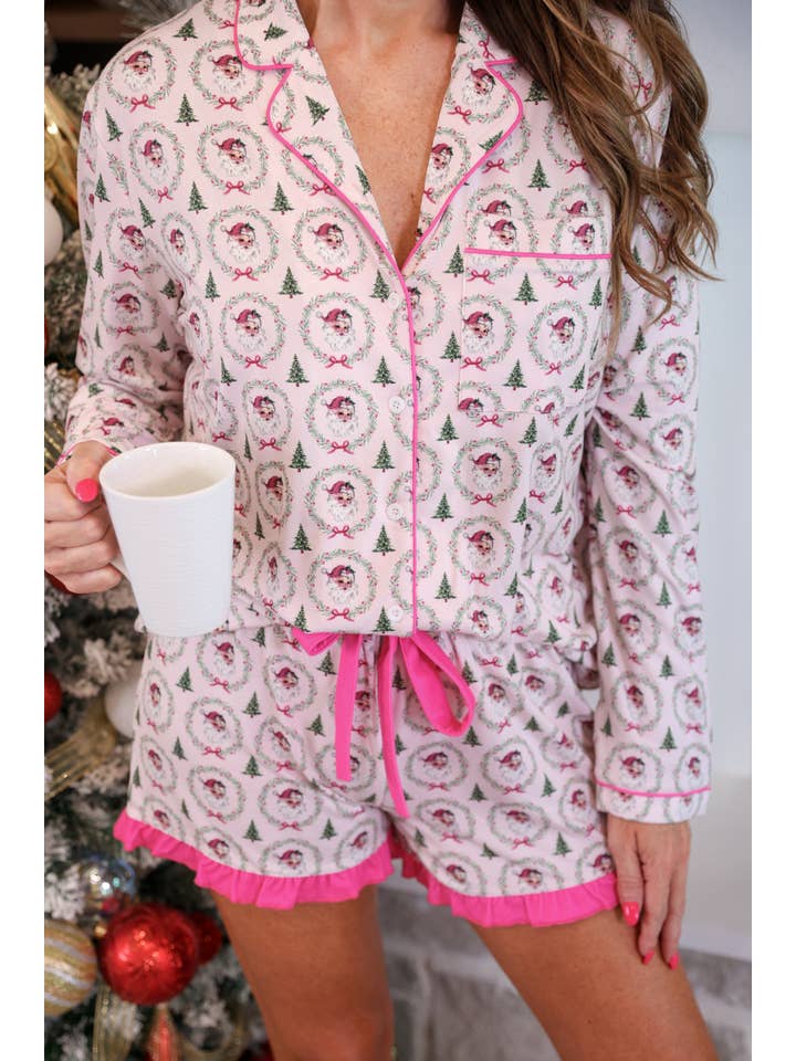 Light Pink Santa's Favorite Ruffle Pajama Set for wholesale on Faire9