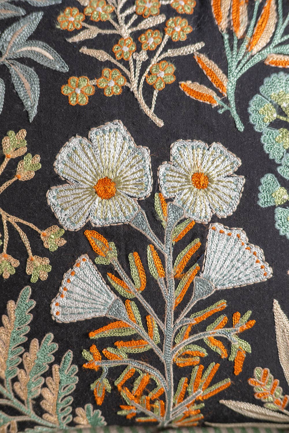 Ian Snow Ltd - Wholesale Chair cushion - Jet Black Botanical Embroidered Cushion Cover0