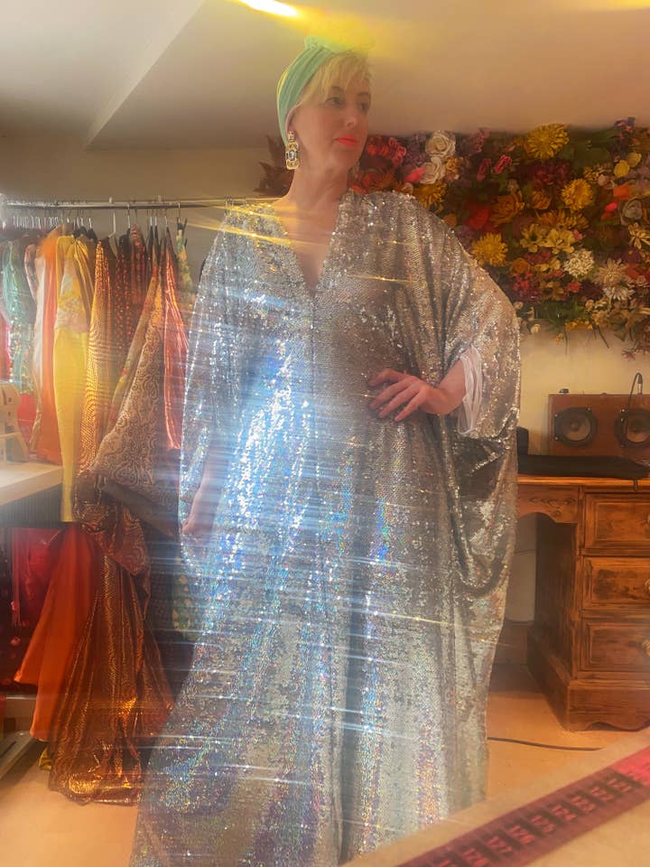 Fumbalinas - Wholesale Kaftan - Women's - Silver Metallic Holographic/ Sequin Kaftan Gown / Dress46