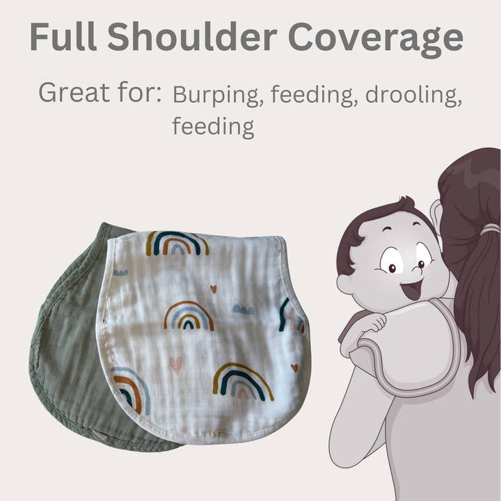 Ali+Oli - Wholesale Burp Cloth Set - Baby - Bamboo Muslin Burp Cloth Set 2-Pack (Rainbow/Apple)