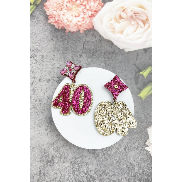 JHP Collection - Wholesale Dangle Earrings - 40TH BIRTHDAY GLITTER DROP POST EARRING5