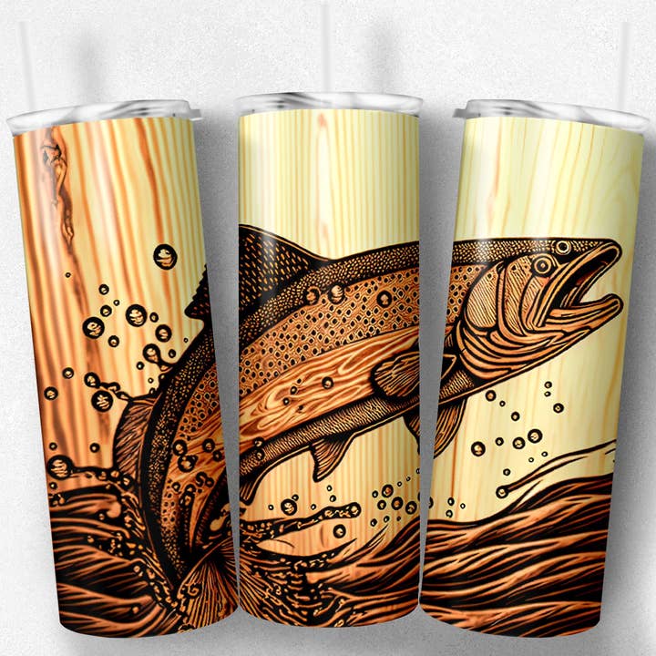Trout wood fish tumbler for wholesale by Countryside Savage