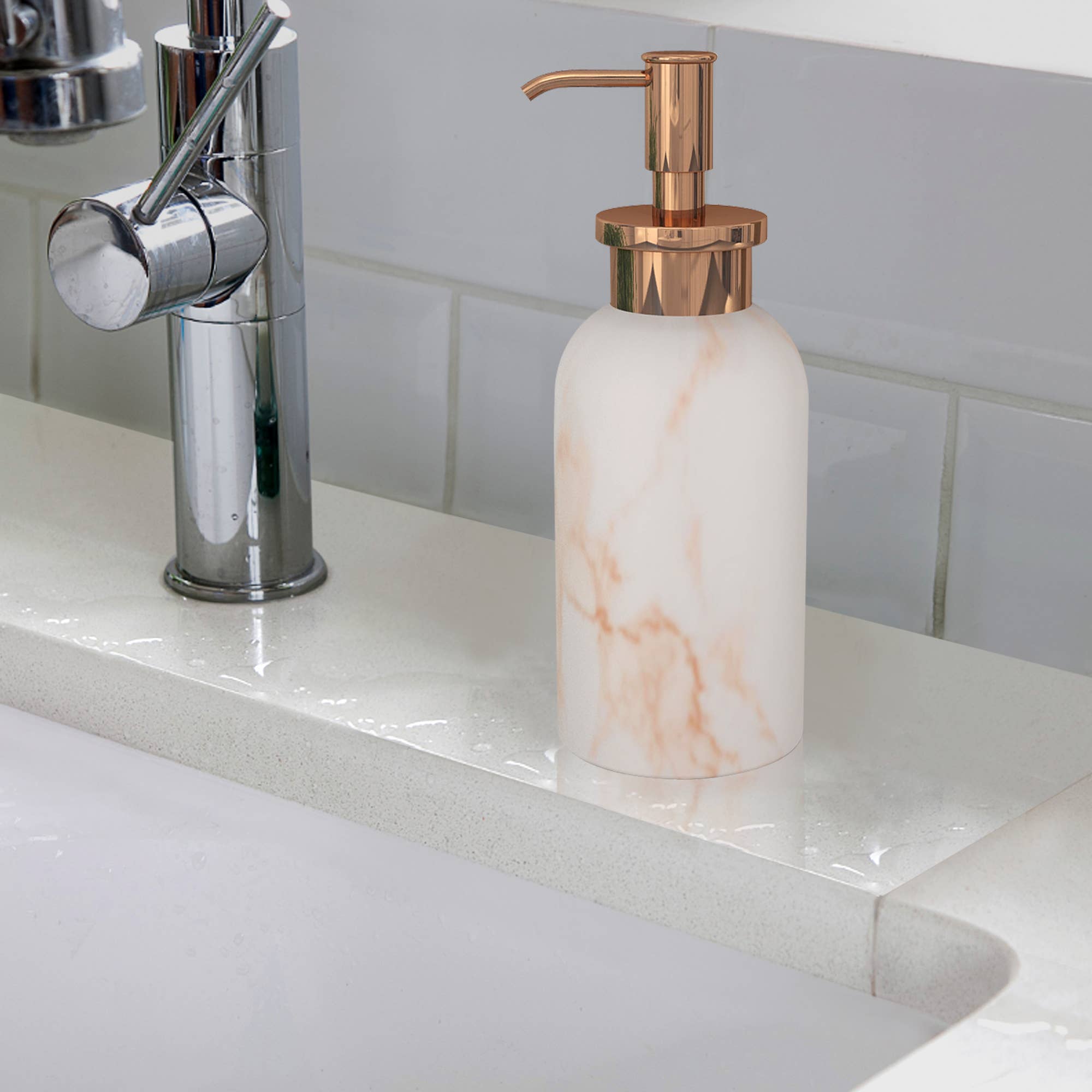 nu steel – wholesale Tvåldispenser – Misty Rose Gold Marble Finish flytande tvål Pump4