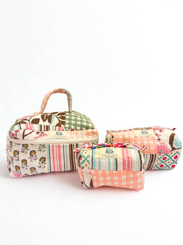 Rose Chapelle | Quilted Cosmetic Bag Set of 3 for wholesale by Heart of Grace