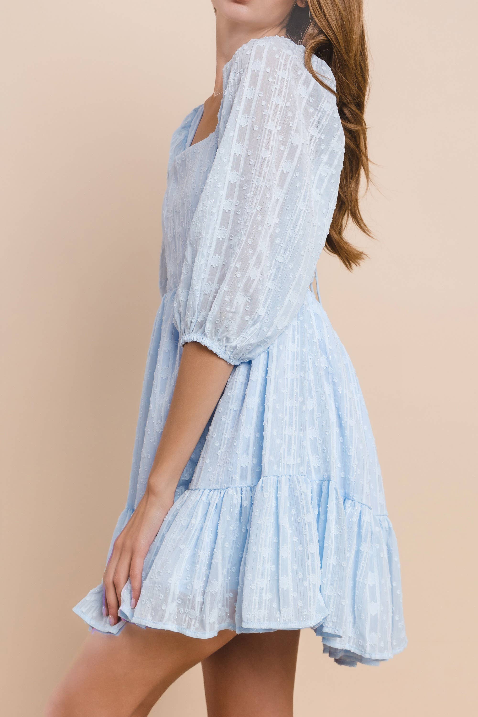 WISTERIA LANE - Wholesale Dress - Women's - SQUARE NECK A-LINE BABYDOLL DRESS W/BACK TIES BLUE4