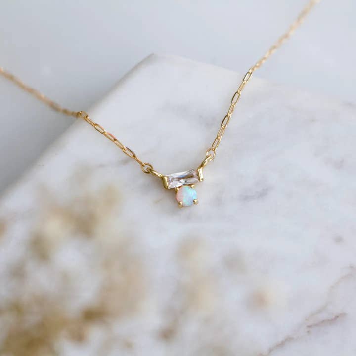 Mini Opal CZ Bar Necklace - Gold Filled for wholesale by Mesa Blue