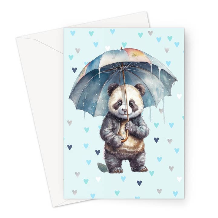 Carte de vœux Rainy Day Panda, taille A5 pour la vente par Wild And Arty