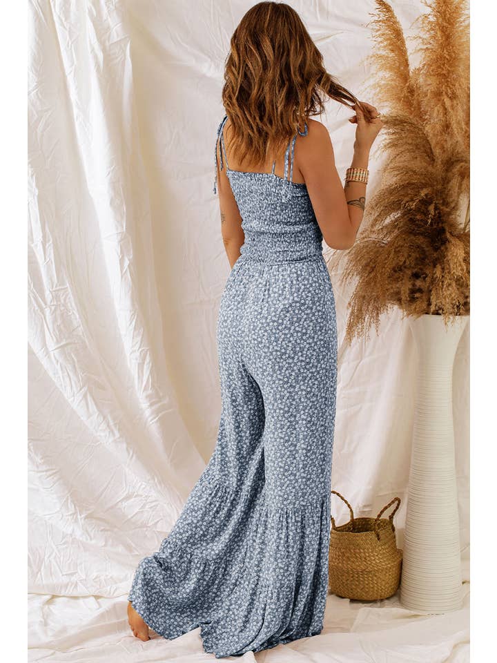Little Daisy Closet - Wholesale Jumpsuit - Women's - Straps Smocked Bodice Wide Leg Floral Jumpsuit4