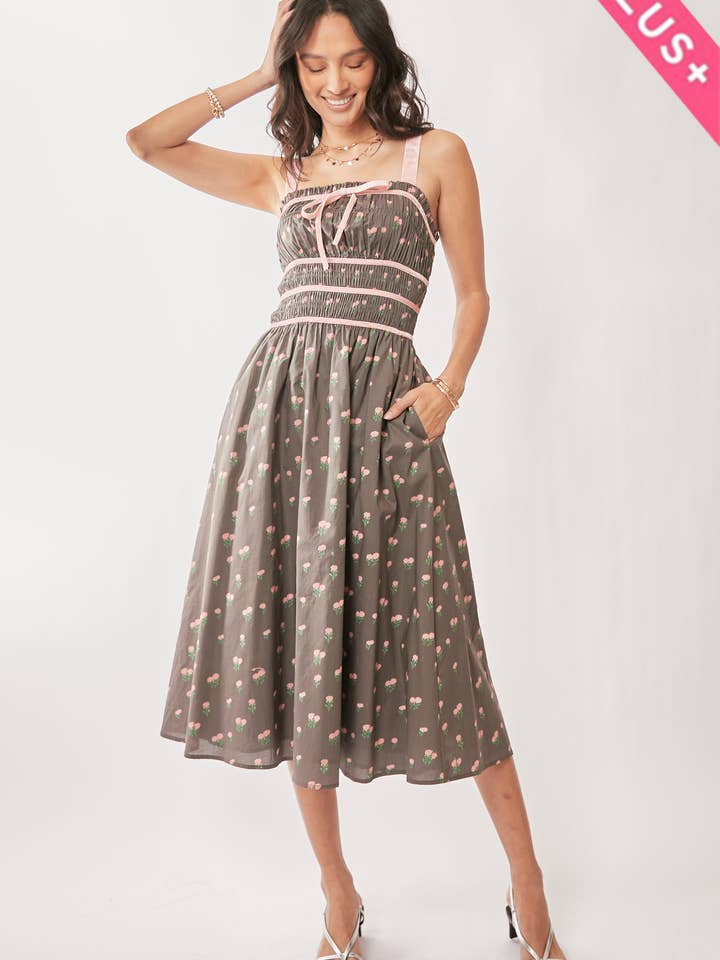 Davi & Dani - Vente Robe – femme - ROBE MIDI EN VELOURS À SMOCKING AVEC PLUS DE CONTRASTE10