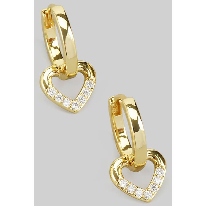 BRASS HUGGIES WITH CZ PAVE HEART CHARM for wholesale by Girly