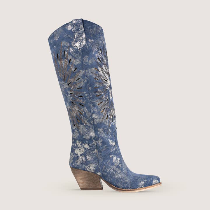 Jade Shine Blue Texan Boots for wholesale by Kali Shoes