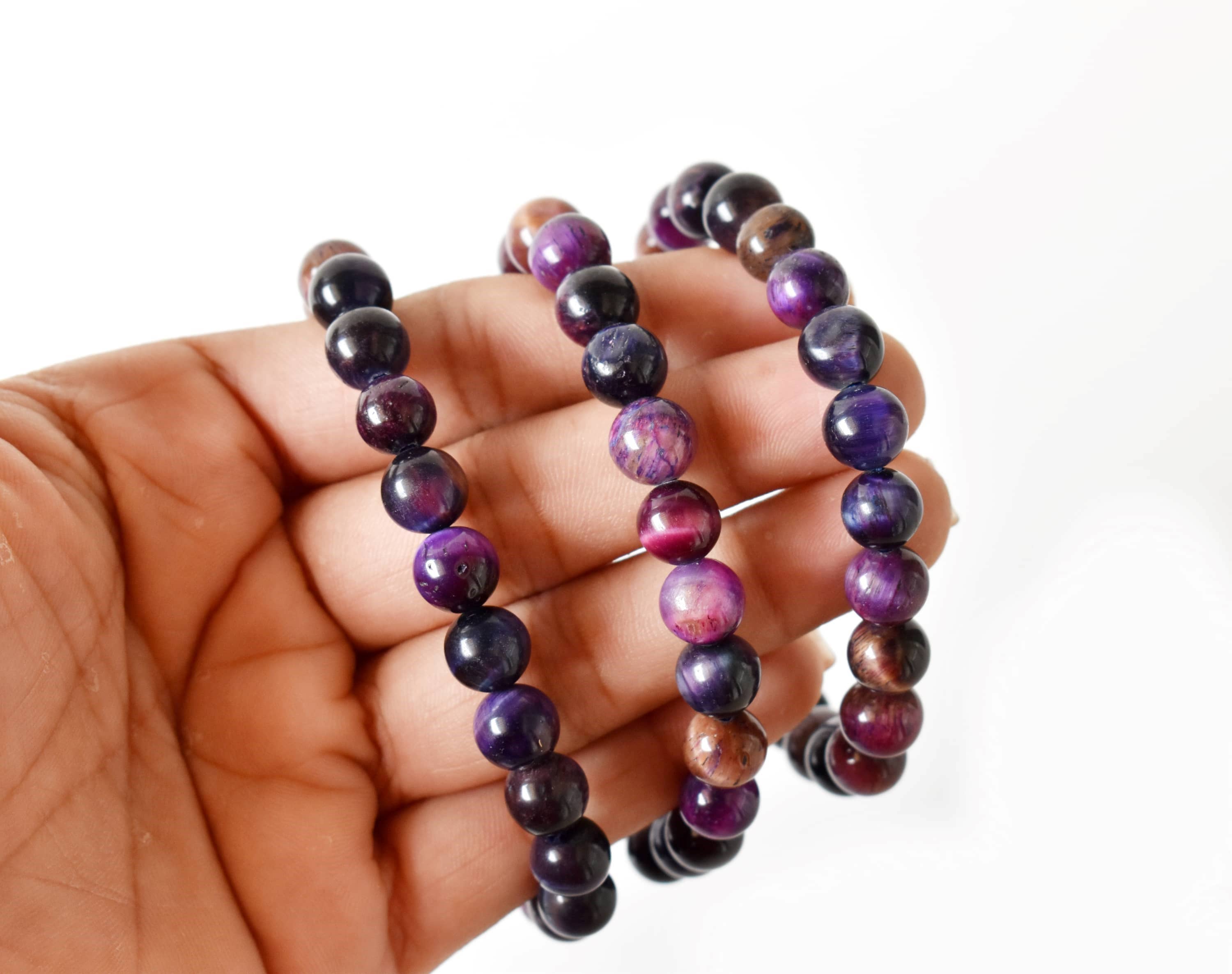 Soothing Crystals - Wholesale Beaded Bracelet - Healing Bracelet | Tiger Cats Eye Violet Gemstones Bracelets7