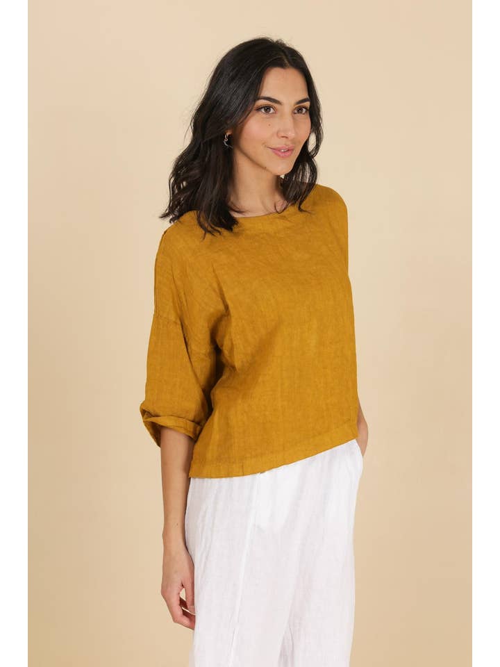 la maison des fibres naturelles - Wholesale Blouse - Women's - Round neck linen top 659005 100% linen