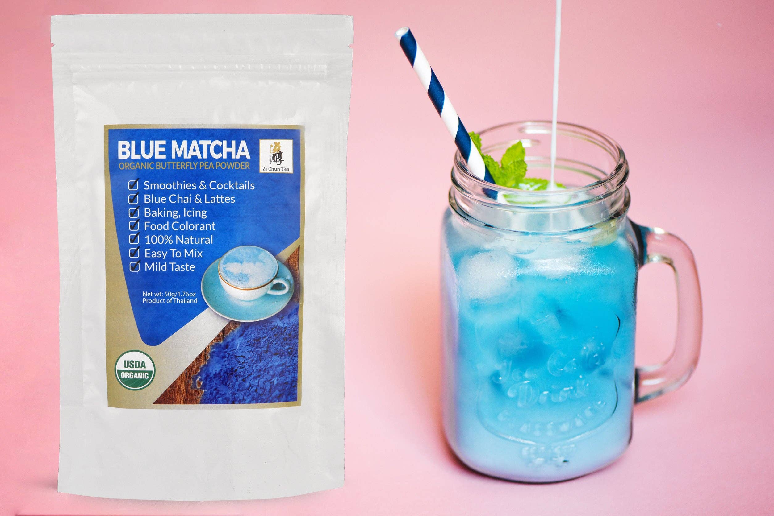 Zi Chun Teas – Großhandel Gesundheits-/Entgiftungstee – Bio-Blauer Matcha - Schmetterlingserbsenblütenpulver2