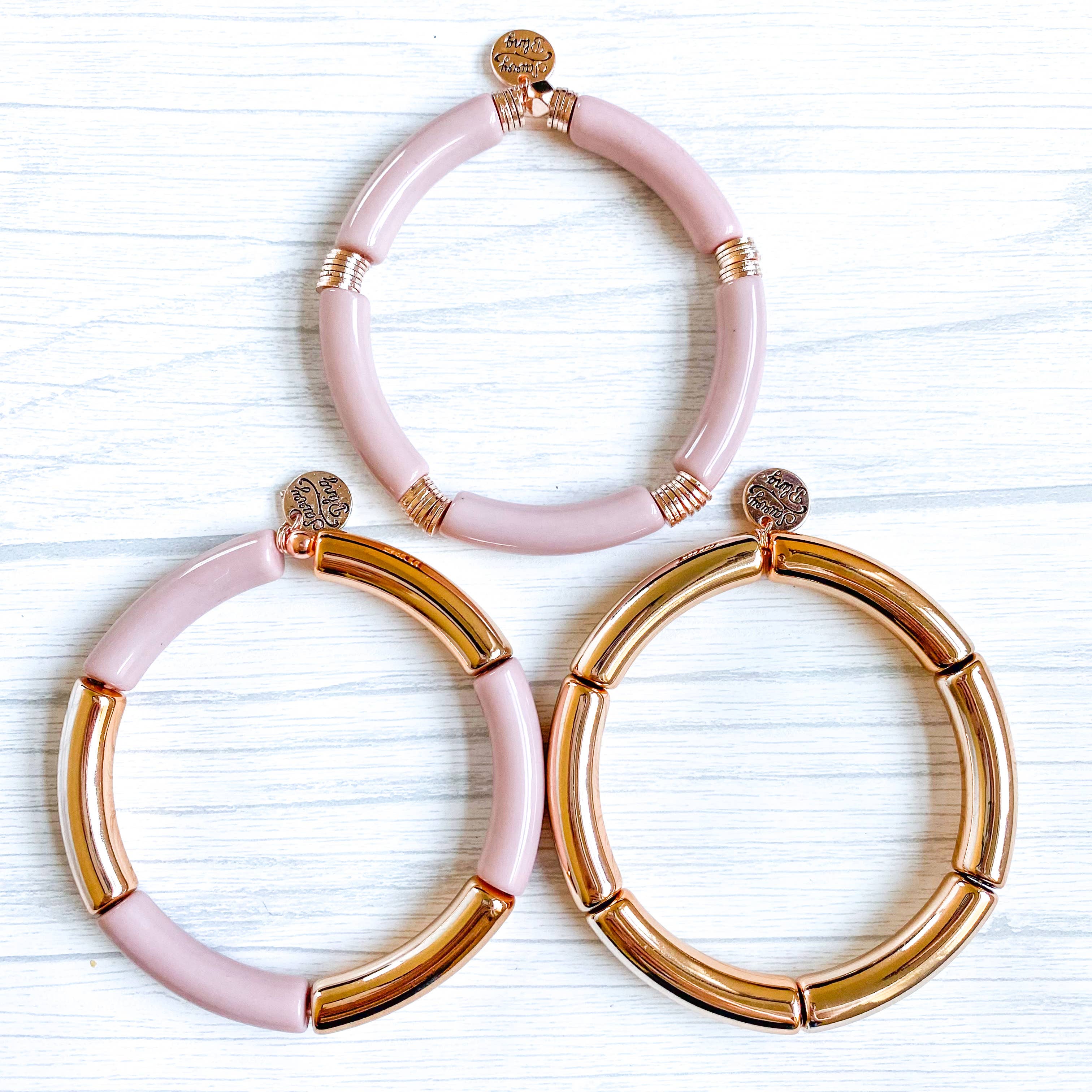 Savvy Bling – Engroshandel Armbånd – Blush & Rose guld akryl Tube bambus armbånd3