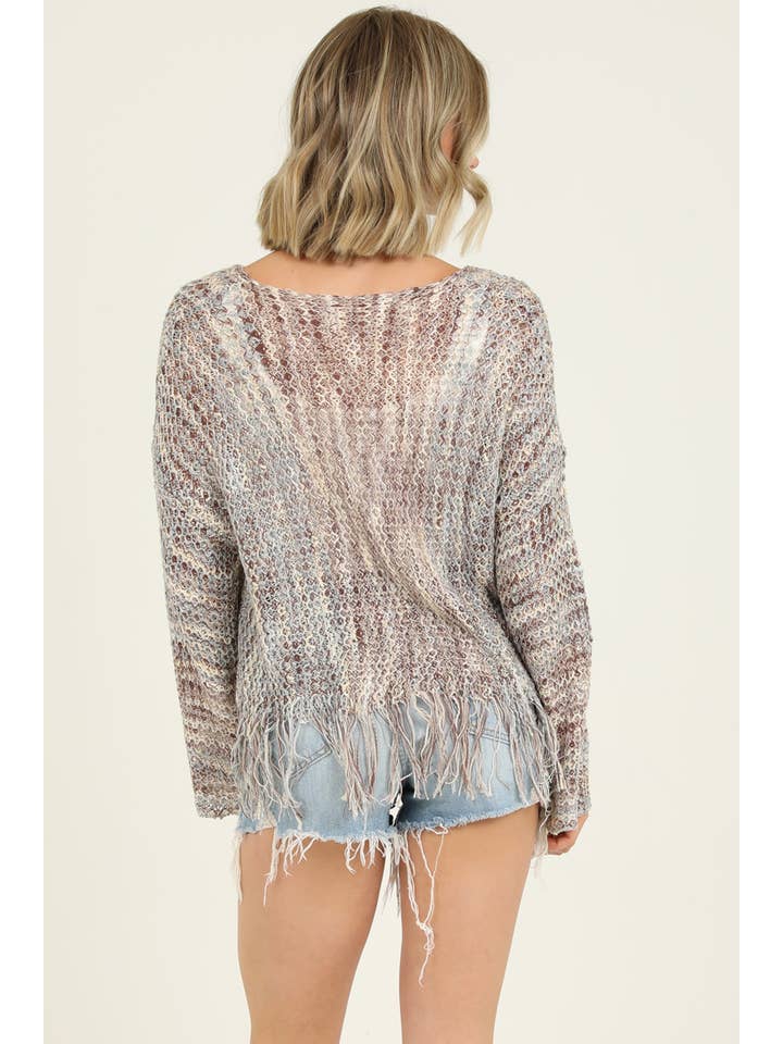 ANGIE - Wholesale Knit Sweater - Women's - XHN03-ASIS V NECK FRINGE HEM PULLOVER SWEATER14