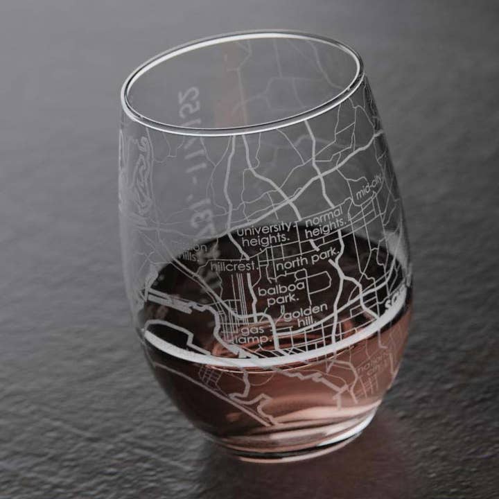 Well Told - Wholesale Wine Glass - San Diego CA Map Stemless Wine Glass