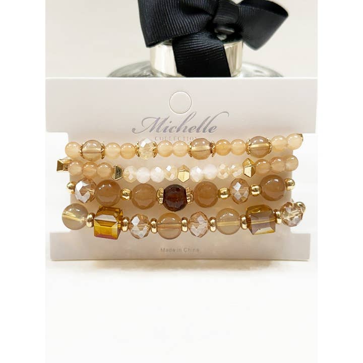 LIGHT BROWN Stacked Beads Faith Inpirational Bracelet for wholesale on Faire
