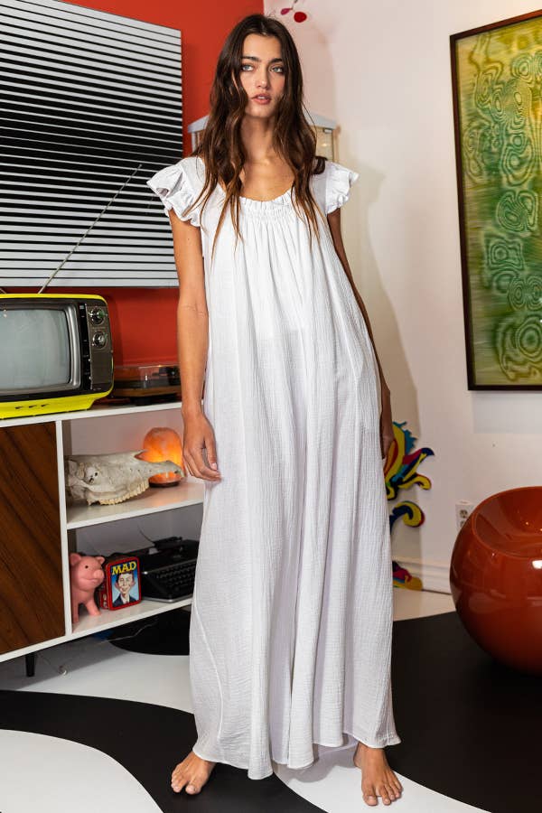 BUCKETLIST INC – wholesale Jumpsuit – Women's – R5281 Ruffled Sleeve Wide Leg Solid Gauze Jumpsuit6