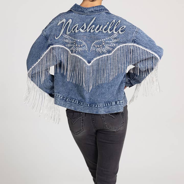 MJ0729L- NASHVILLE FRINGE DENIM JACKET for wholesale by Miss Me