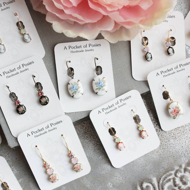 A Pocket of Posies - Wholesale Dangle Earrings - Vintage Glass Teardrop Earrings - Midnight Blue