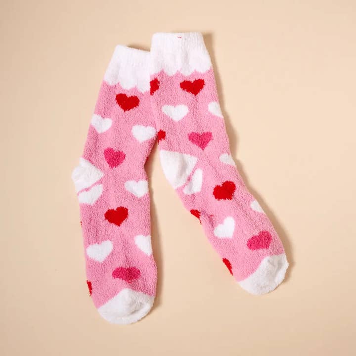 ASST Fuzzy Heart Print Socks Gift Set – 4 Pairs for Christmas Gift for wholesale on Faire4