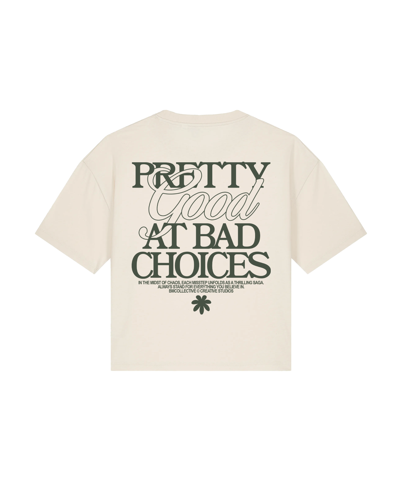 BMCollective - Venta al por mayor Camiseta serigrafiada - Mujer - Camiseta corta crema « Pretty Good at Bad Choices »0