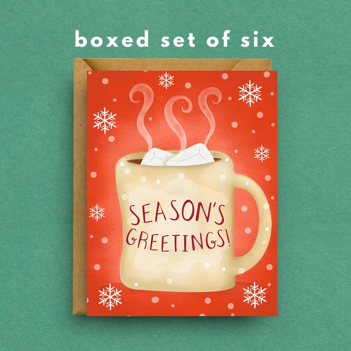 Cartes de Noël - Boîte de 6 cartes de vœux de saison au chocolat chaud pour la vente par Nicole Marie Paperie