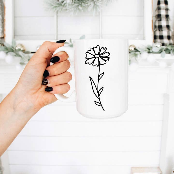 Tasse à café 15 oz, Cosmos d'octobre, tasse de fleurs du mois de naissance pour la vente par Boho Sips