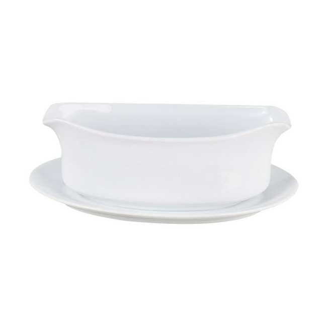 HIC Kitchen Gravy Boat With Attached Saucer, 18oz for wholesale by HIC - Harold Import Co.
