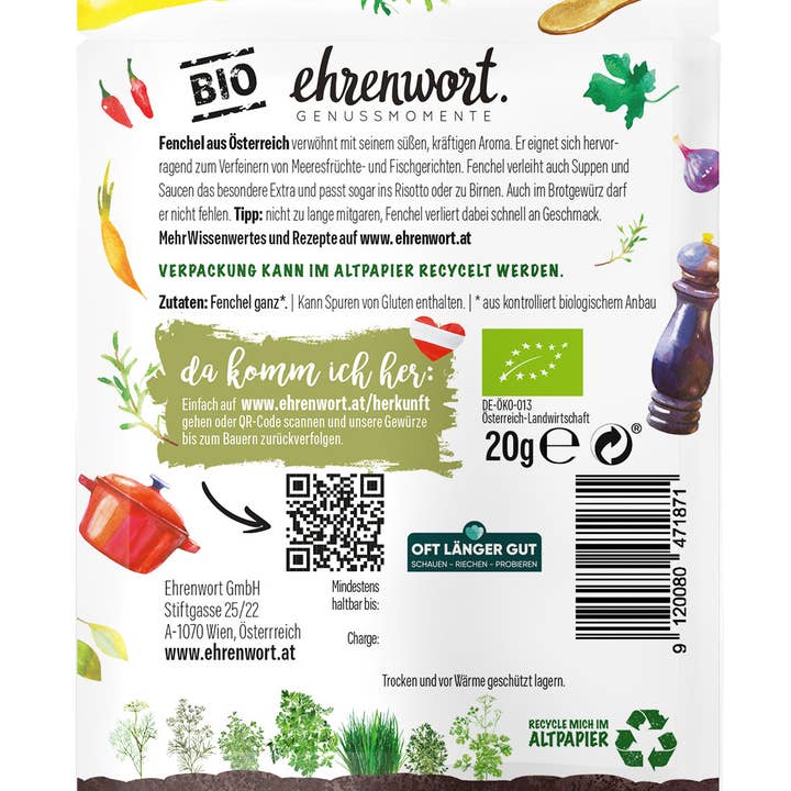 ehrenwort. Genussmomente - Wholesale Herbs - Organic fennel from Austria whole briefs1