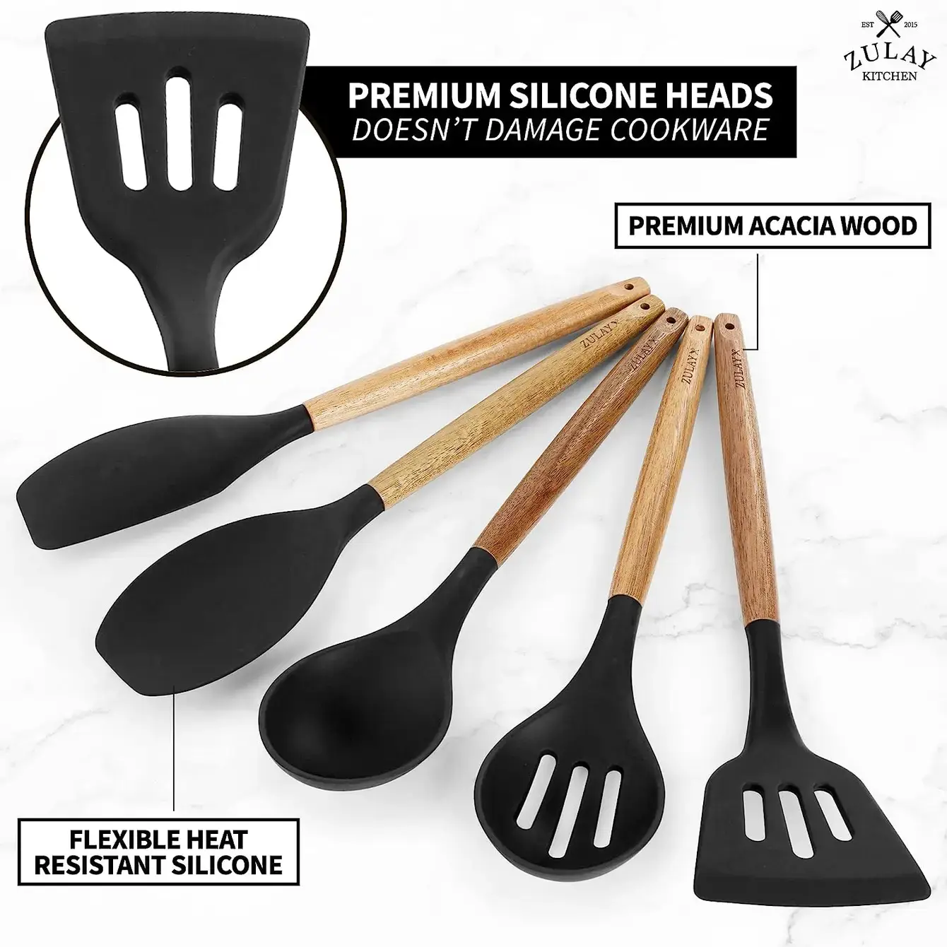 Zulay Kitchen - Wholesale Kitchen Utensil Set - 5-Piece Silicone Utensils Set with Wooden Handles34