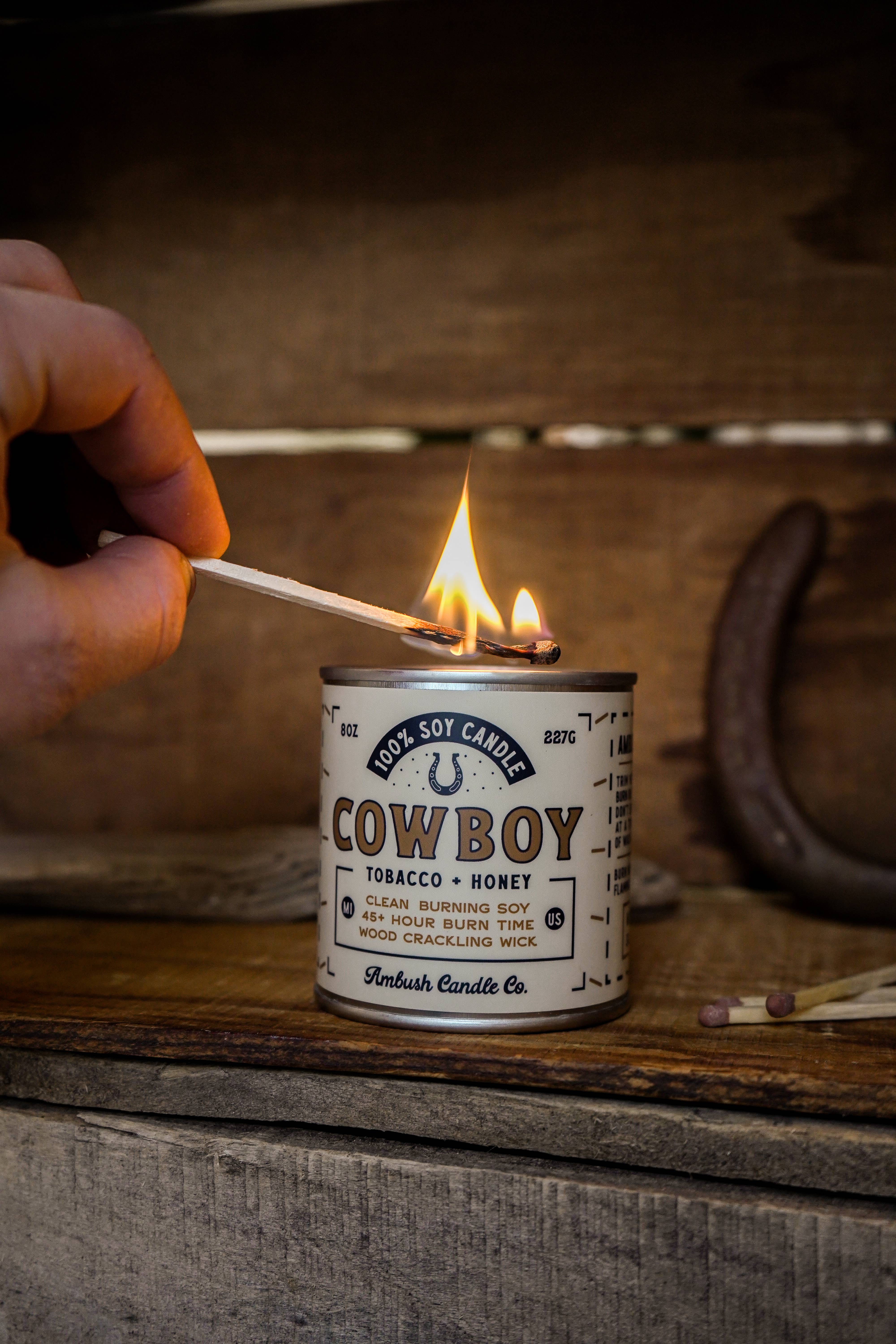 Ambush Candle Co. – wholesale Jar/filled candle – Cowboy | Tobacco + Honey 8oz Soy Candle16